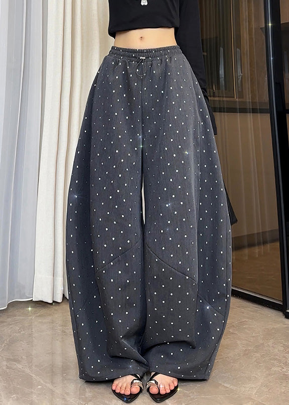 Pockets Waist Elastic Fall Cotton Grey Dot Leg New Pants Wide FashionChic