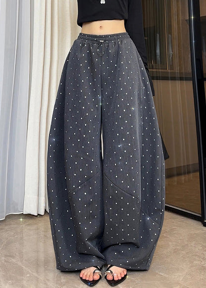 Pockets Waist Elastic Fall Cotton Grey Dot Leg New Pants Wide FashionChic