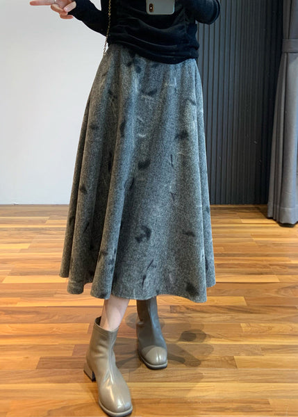 Grey Skirt Embroidered High Waist Woolen New Spring FashionChic