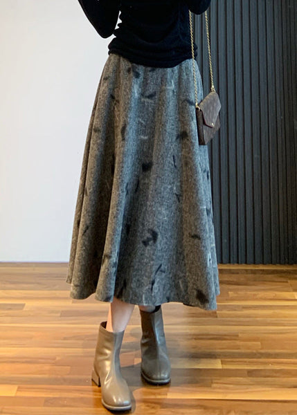 Grey Skirt Embroidered High Waist Woolen New Spring FashionChic