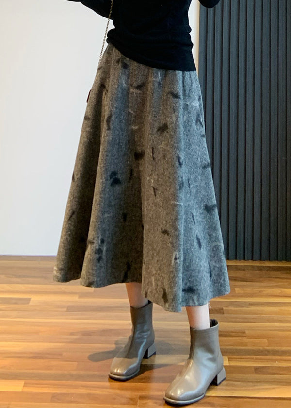 Grey Skirt Embroidered High Waist Woolen New Spring FashionChic
