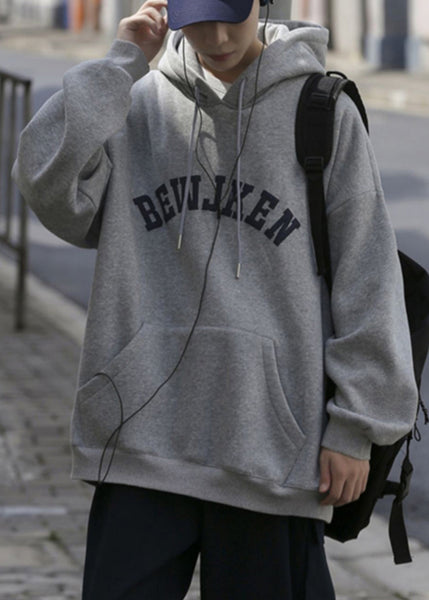 New Grey Hooded Print Pockets Cotton Mens Sweatshirts Spring YQ031 ABC