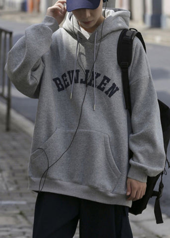 New Grey Hooded Print Pockets Cotton Mens Sweatshirts Spring YQ031 ABC