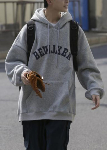 New Grey Hooded Print Pockets Cotton Mens Sweatshirts Spring YQ031 ABC