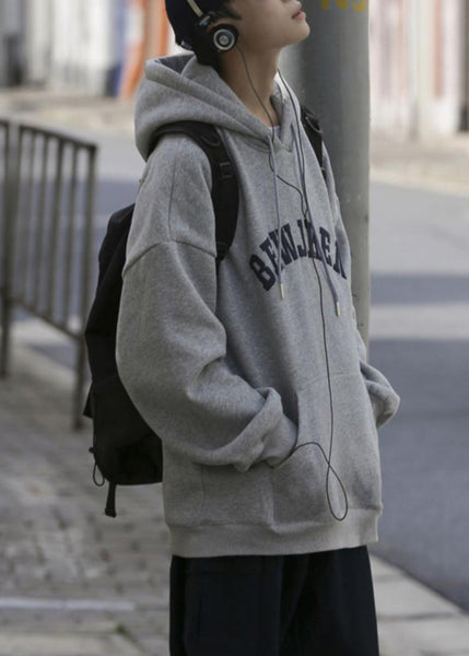 New Grey Hooded Print Pockets Cotton Mens Sweatshirts Spring YQ031 ABC