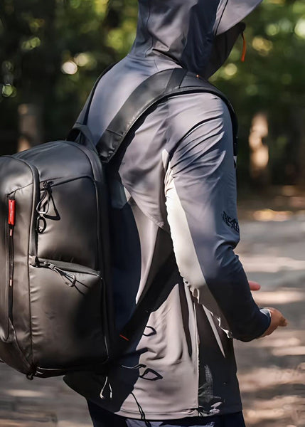 Grey Hooded Mens Coat Silk Ice Zippered New Patchwork 50+ UPF FashionChic