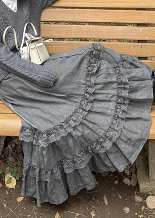 Waist Grey Lace New Skirts High Spring Cotton FashionChic