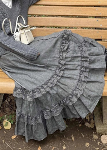 Waist Grey Lace New Skirts High Spring Cotton FashionChic