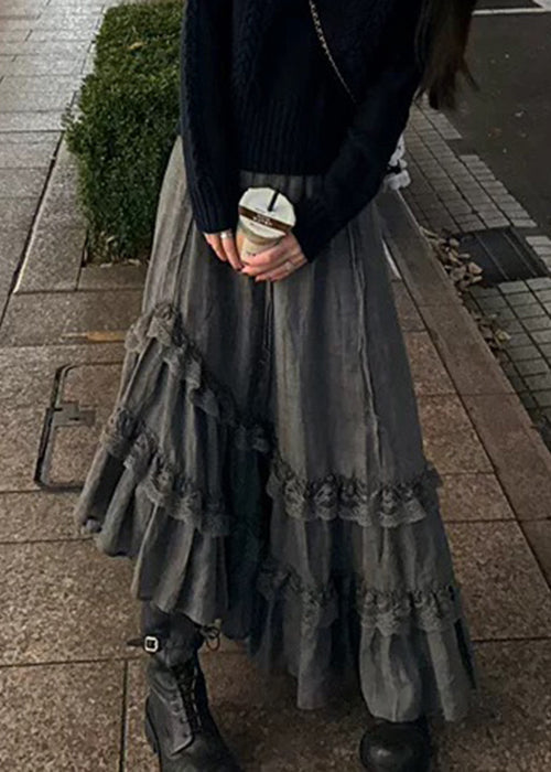 Waist Grey Lace New Skirts High Spring Cotton FashionChic