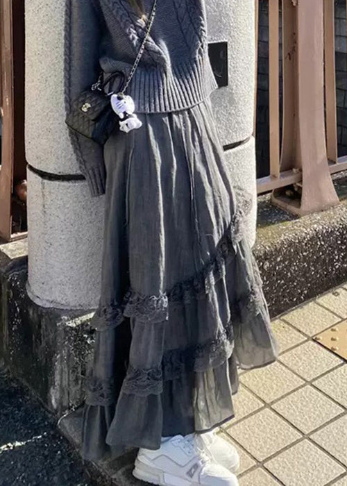 Waist Grey Lace New Skirts High Spring Cotton FashionChic
