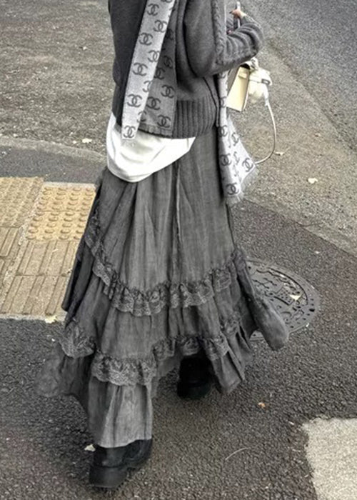 Waist Grey Lace New Skirts High Spring Cotton FashionChic