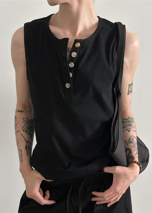 Tank Cotton Button New Grey Neck Men O Summer FashionChic