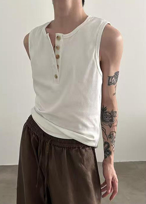 Tank Cotton Button New Grey Neck Men O Summer FashionChic