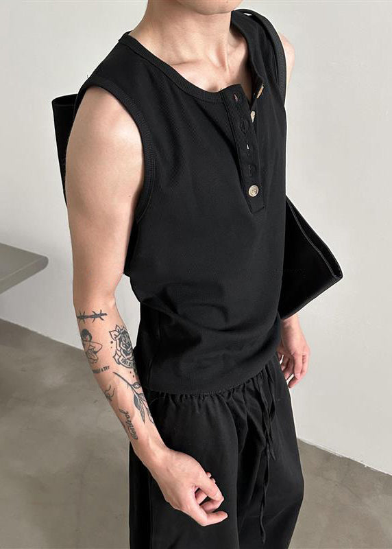 Tank Cotton Button New Grey Neck Men O Summer FashionChic