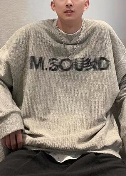Letter O Cotton Grey Cozy Sweatshirt Neck Spring Men New FashionChic