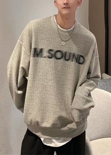 Letter O Cotton Grey Cozy Sweatshirt Neck Spring Men New FashionChic