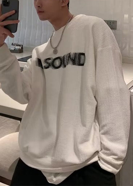 Letter O Cotton Grey Cozy Sweatshirt Neck Spring Men New FashionChic