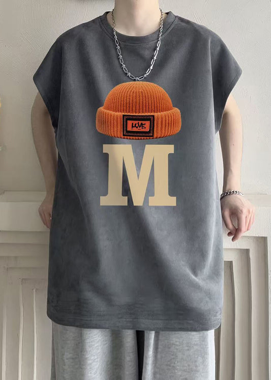 Print O New Cotton T Summer Grey Shirts Mens Neck FashionChic