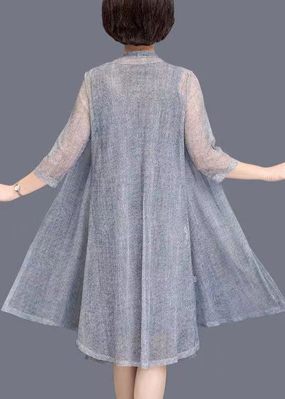 New Grey O Neck Print Tulle Two Piece Set Spring OP1081 Ada Fashion