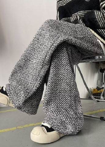 Men Oversized Pants Grey Spring New Woolen FashionChic