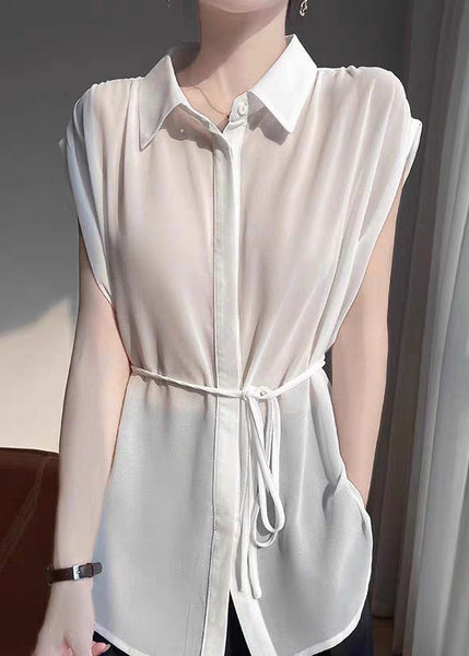 Up Peter Chiffon Blouses Pan Grey Collar Lace New Oversized FashionChic