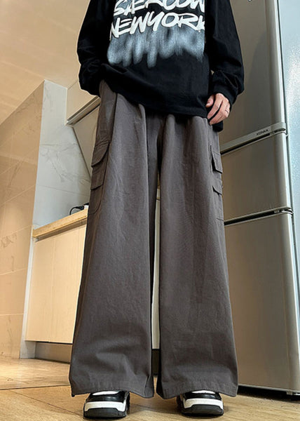 New Summer Mens Cotton Pockets Waist Elastic Pants Grey FashionChic