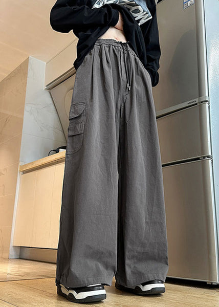 New Summer Mens Cotton Pockets Waist Elastic Pants Grey FashionChic