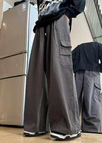 New Summer Mens Cotton Pockets Waist Elastic Pants Grey FashionChic