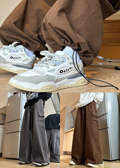 New Summer Mens Cotton Pockets Waist Elastic Pants Grey FashionChic