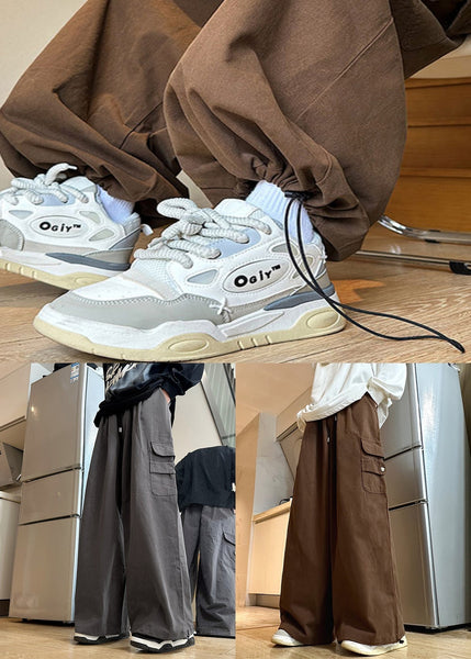 New Summer Mens Cotton Pockets Waist Elastic Pants Grey FashionChic