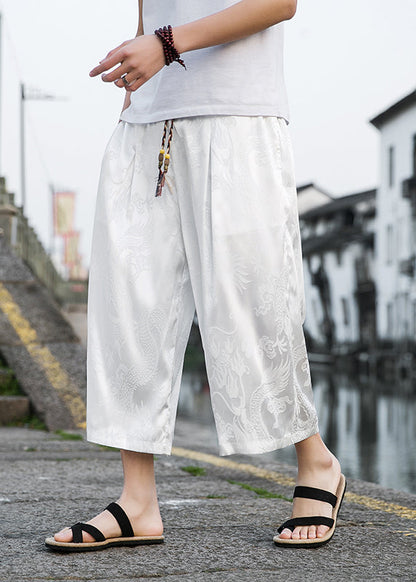 New Grey Pockets Print Ice Silk Men Crop Pants Casual Clothing Summer SA056 Men-casual-MENCP240726