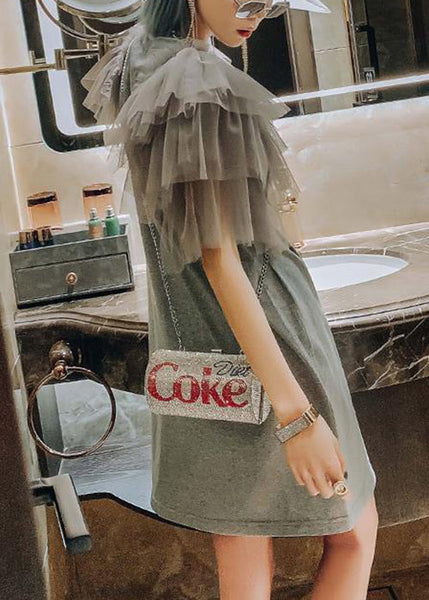 Cotton New Dress Tulle Grey Shirts Patchwork Print T Summer FashionChic