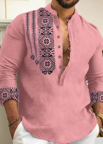 Stand Cotton Men's New Print Grey Fall Collar Shirts FashionChic