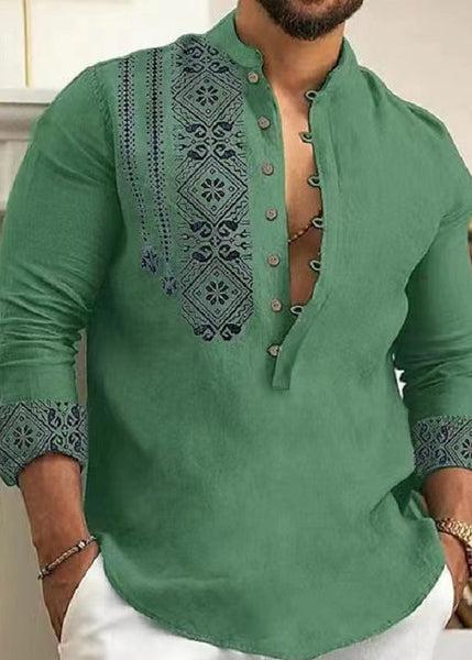 Stand Cotton Men's New Print Grey Fall Collar Shirts FashionChic