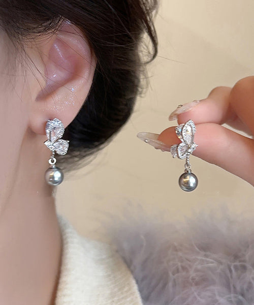 Sterling Silver Drop Grey Zircon New Pearl Earrings FashionChic