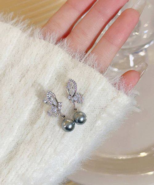 Sterling Silver Drop Grey Zircon New Pearl Earrings FashionChic