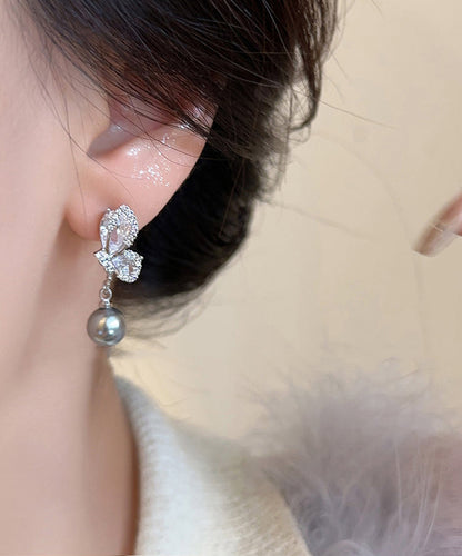 Sterling Silver Drop Grey Zircon New Pearl Earrings FashionChic