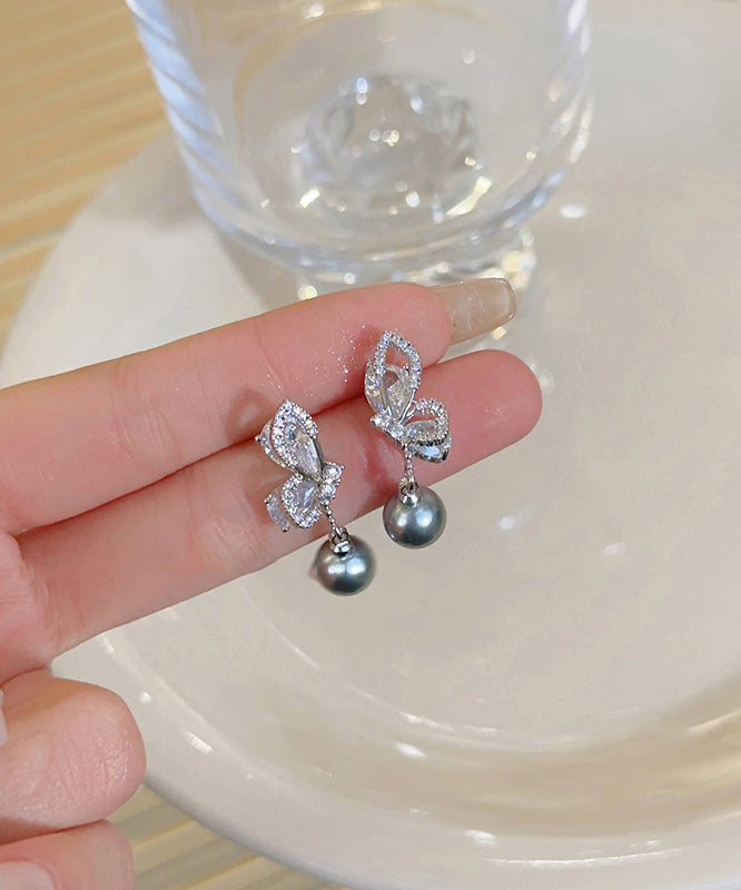 Sterling Silver Drop Grey Zircon New Pearl Earrings FashionChic