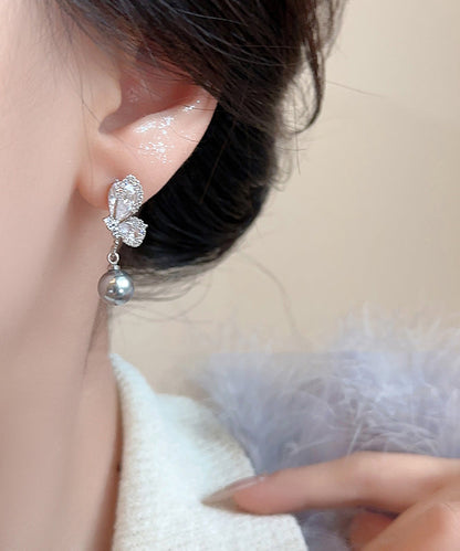 Sterling Silver Drop Grey Zircon New Pearl Earrings FashionChic