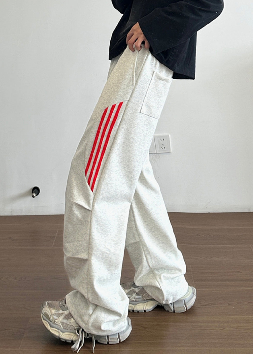 New Grey Striped Pockets Cotton Men Pants Long Fall WA034 MENP241110