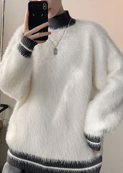 New Grey Turtleneck Patchwork Mink Velvet Sweaters Men Winter RC034 ABC