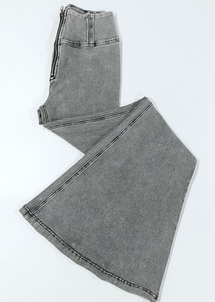 New Grey Zippered High Waist Knit Flare Bottoms Summer KK002 SH-LF-LPTS240602