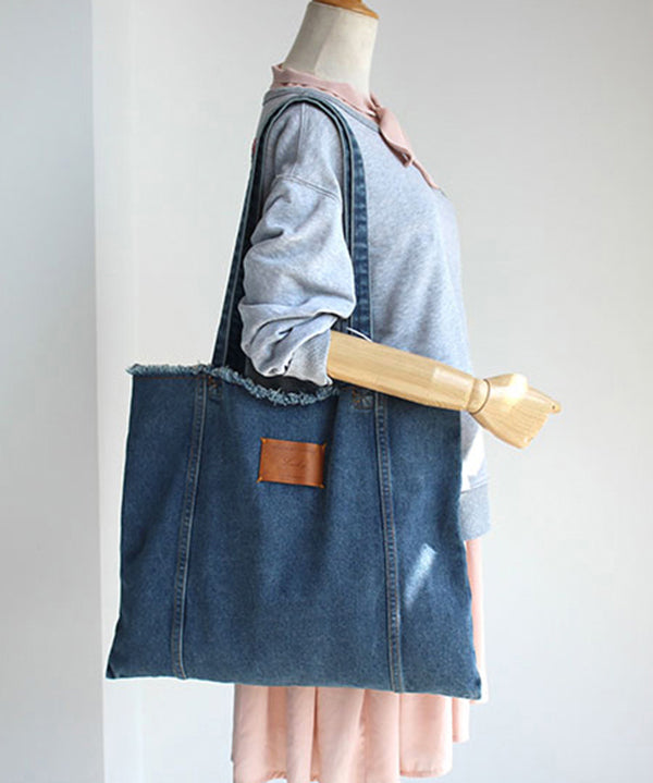 New High-Capacity Torn Edge Denim Shoulder Bag SX1018 Ada Fashion