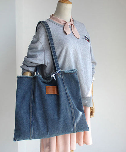 New High-Capacity Torn Edge Denim Shoulder Bag SX1018 Ada Fashion