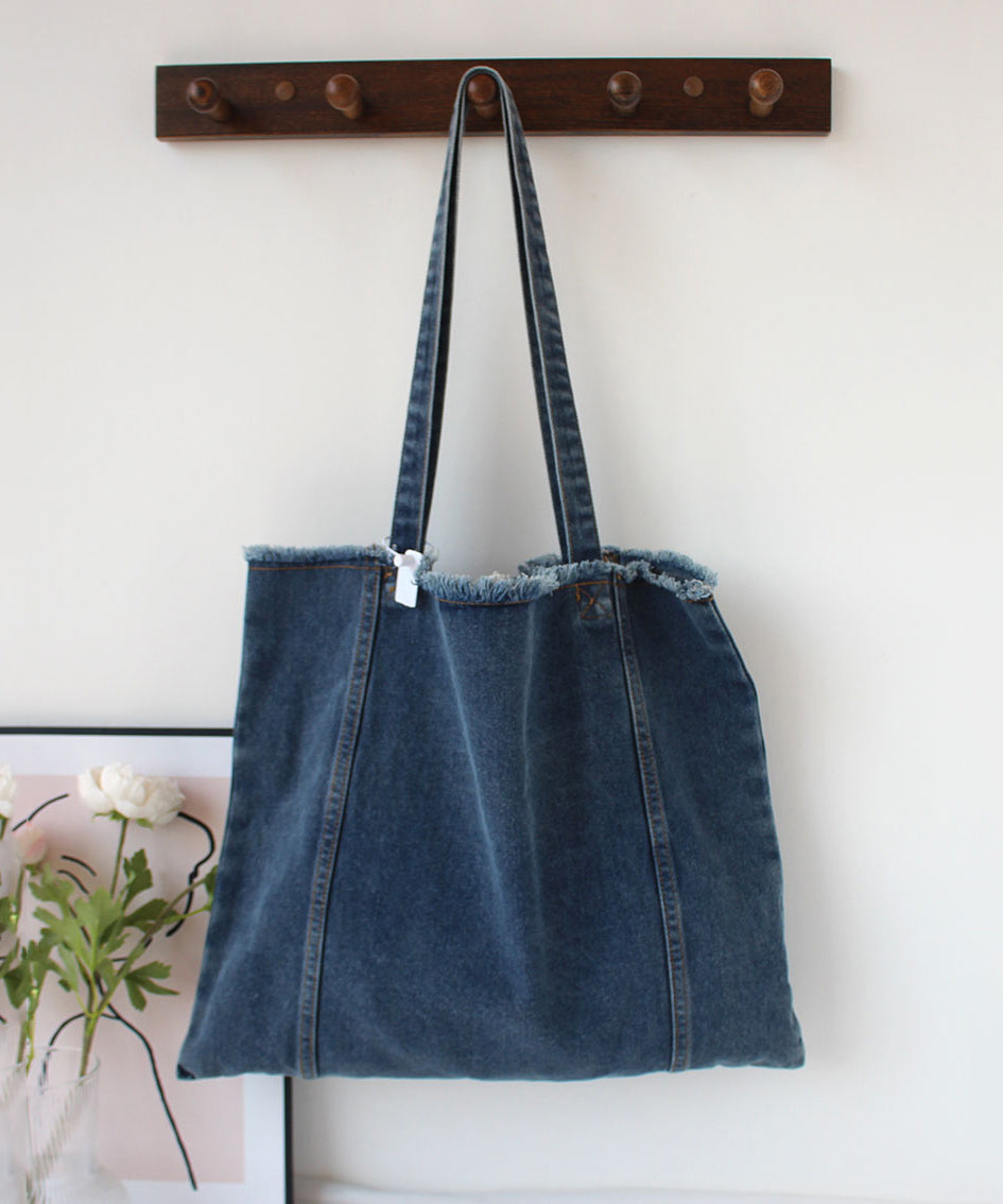 New High-Capacity Torn Edge Denim Shoulder Bag SX1018 Ada Fashion