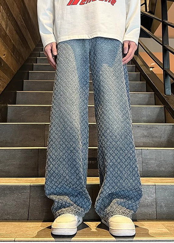 New Jacquard Blue Pockets Mens Denim Pants Summer SA029 Men-casual-MENP240726