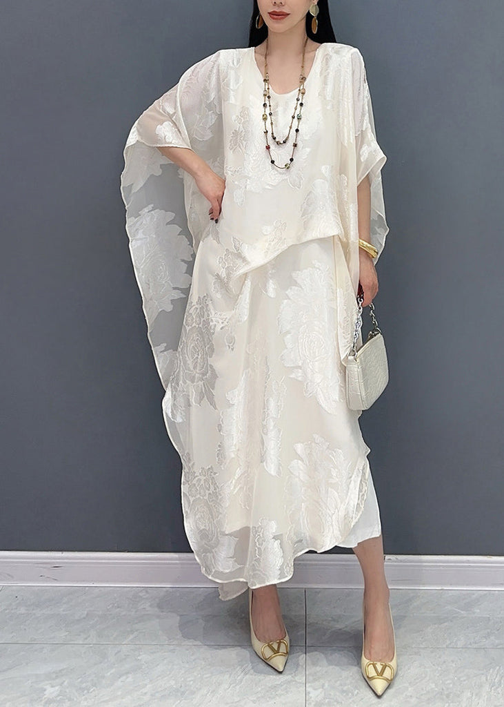 New Jacquard White Silk Maxi Dresses Summer AY1056 JDML-240829