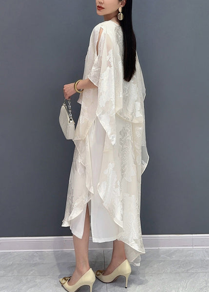 New Jacquard White Silk Maxi Dresses Summer AY1056 JDML-240829