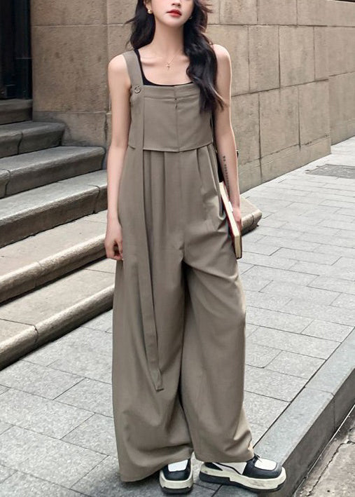 New Khaki Button High Waist Cotton Jumpsuits Sleeveless XX027 SH-LF-JPTS240611