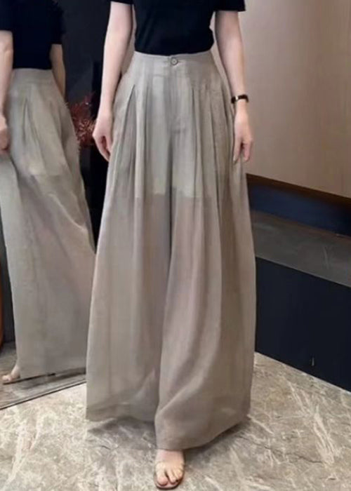 Khaki Linen High Pants Wide Waist Button Leg New Fall FashionChic